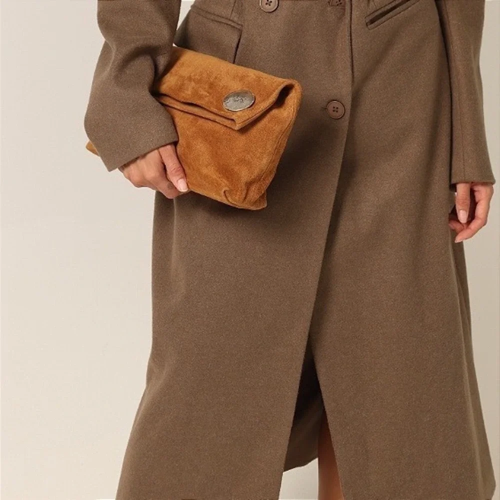 Streets Ahead Vesta‎ Foldover Clutch NWT Anthropologie $382 Tan Suede Cognac